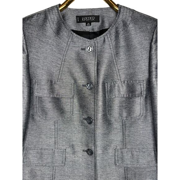 Kasper Size 12 P Silver Skirt Suit Full Button Front Pocket Jacket Wedding - Picture 4 of 12